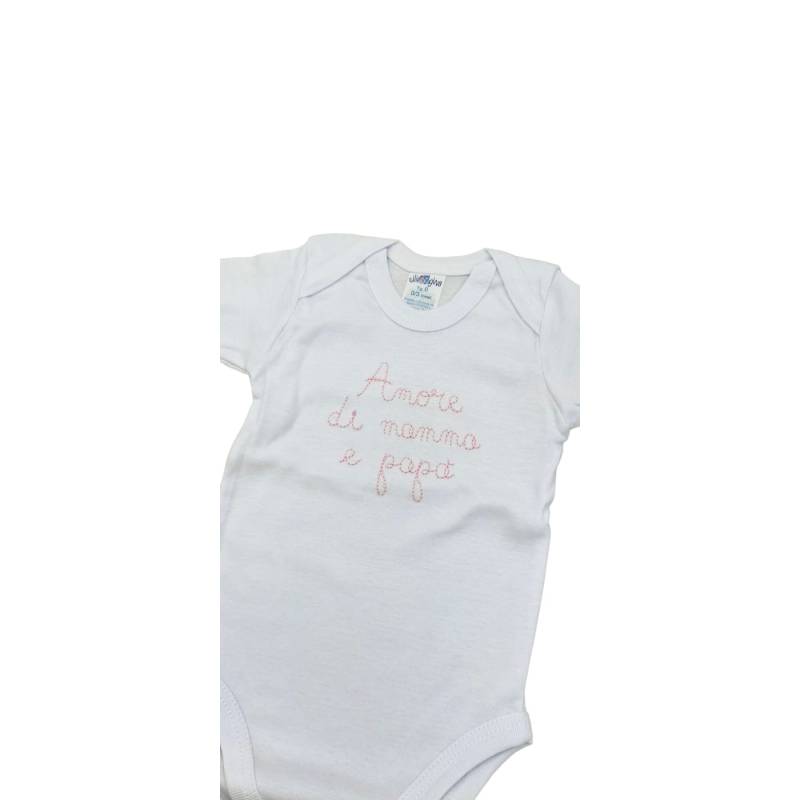 Body bebé tripac en 100% algodón blanco bordado rosa - 