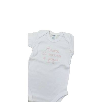 Body neonata tripac in cotne 100% bianchi ricamati rosa - 