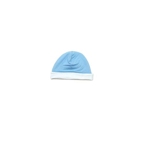 Gorro de recém-nascido em algodão branco e azul claro tamanho 3/6 meses - 