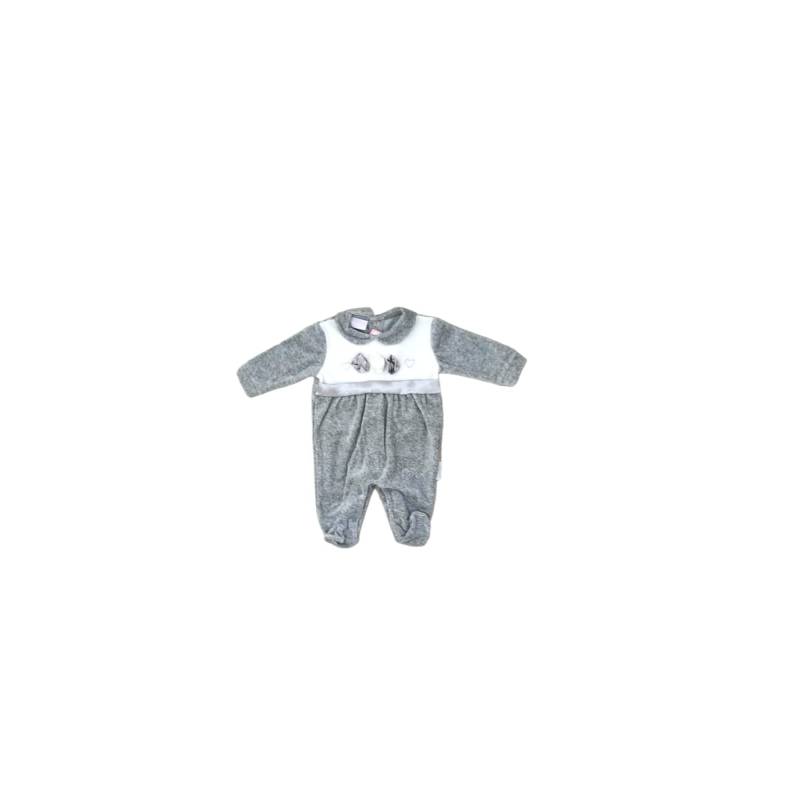 Newborn baby sleepsuit in chenille 0/3 months white and grey - 