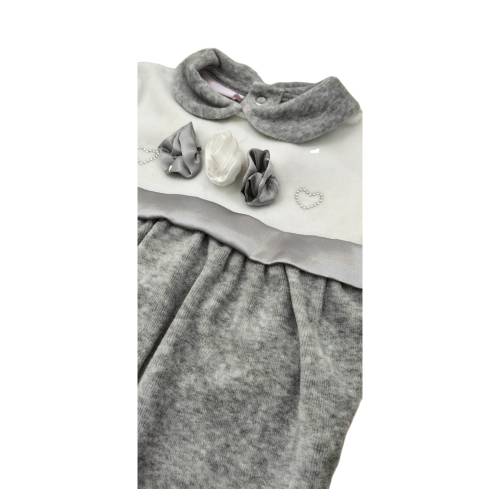 Tutina neonata in ciniglia 0/3 mesi bianca e grigia -  2