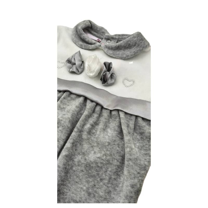 Newborn baby sleepsuit in chenille 0/3 months white and grey - 