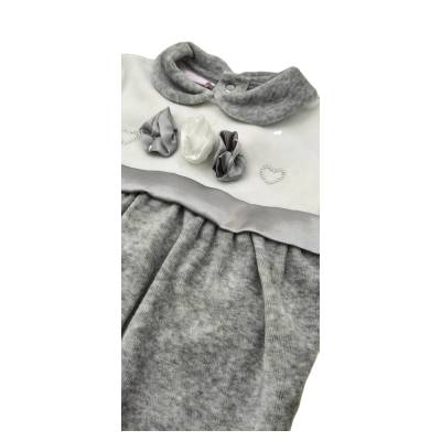 Fato de dormir para bebé recém-nascido em chenille 0/3 meses branco e cinzento - 