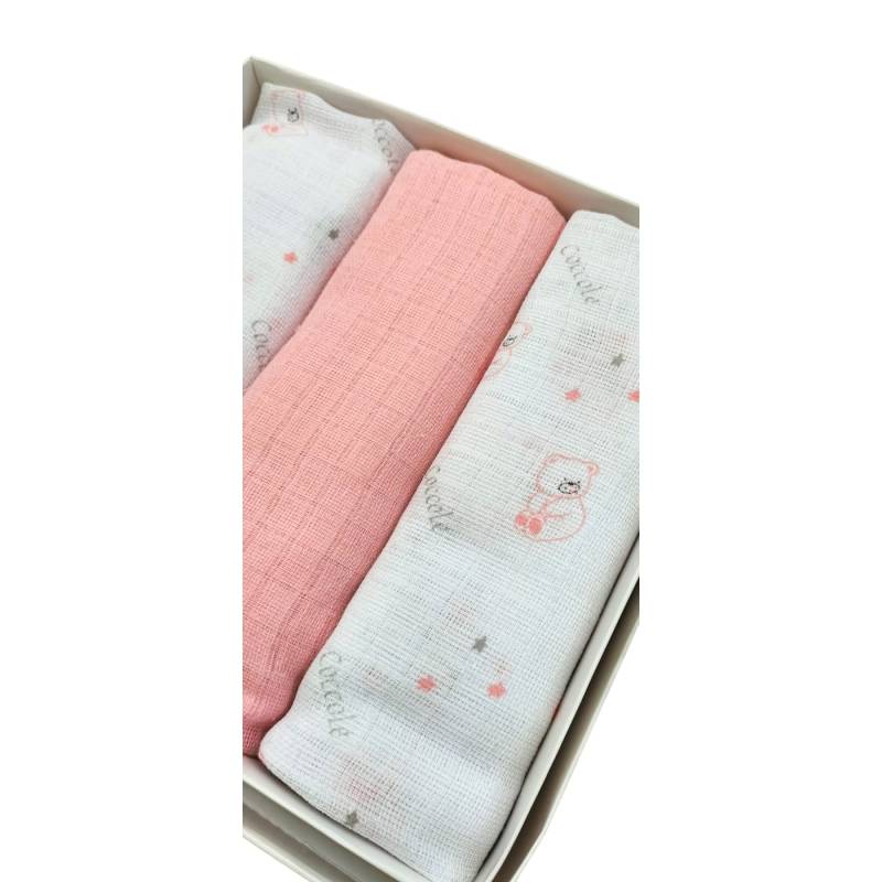Carrés de gaze pour nouveau-nés blancs et roses - 