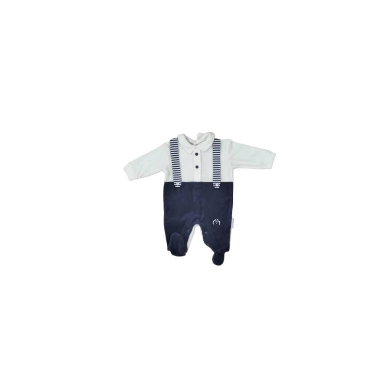 Tutine e Coprifasce Neonato Autunno Inverno - Tutina in ciniglia neonato 0/3 mesi bianca e blu - Vendita Abbigliamento N