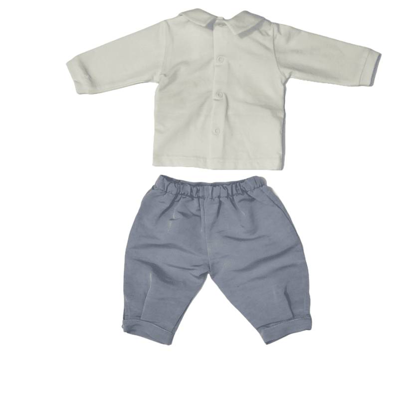 Newborn boy cotton 1 month white and light blue set - 