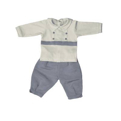 Newborn boy cotton 1 month white and light blue set - 