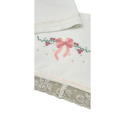 Elegante sábana de bebé con encaje y nudo de amor - 