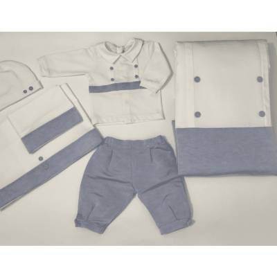 Conjunto recién nacido niño algodón 1 mes blanco y azul claro - 