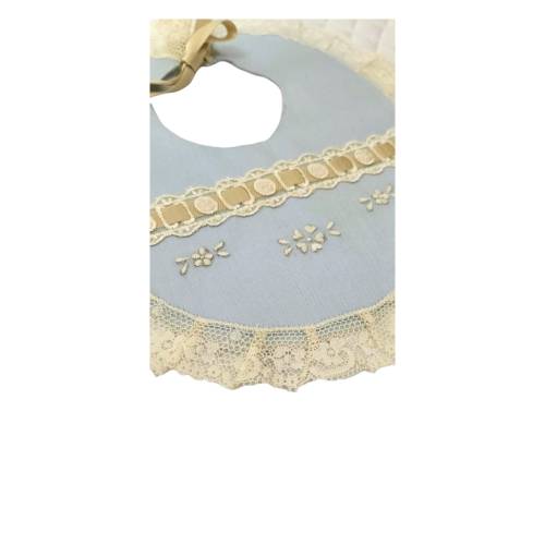 Elegant baby bib with lace and hand embroidery -  2