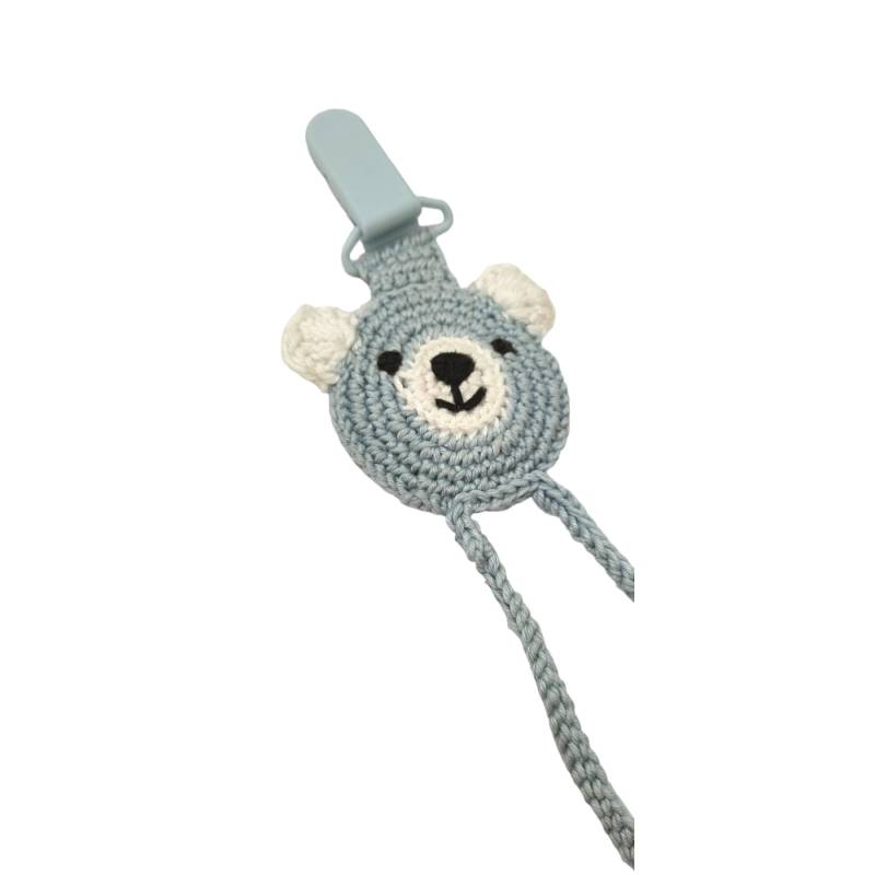 Light blue crochet baby dummy holder - 