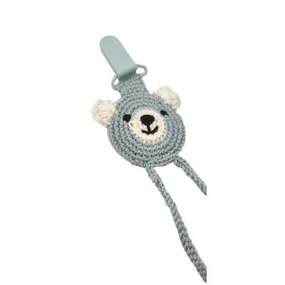 Light blue crochet baby dummy holder - 