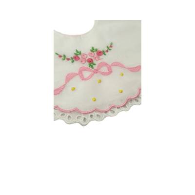 Elegantes Lätzchen mit Knotenstickerei weißer Hintergrund rosa Stickerei - 