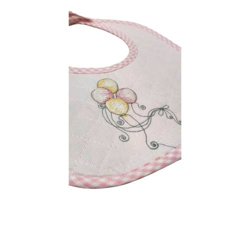 Babete rosa bebé bordado com balões -  2