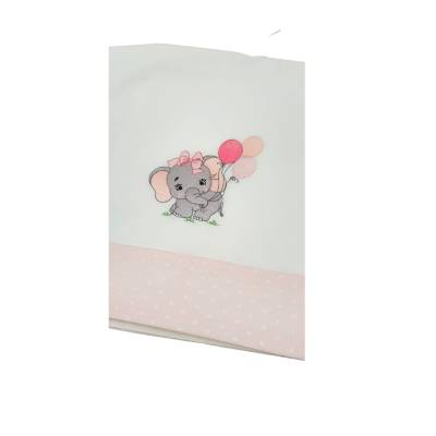 Baby girl blanket and sheet in cotton elephant embroidery - 