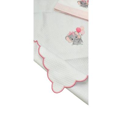 Manta e lençol para bebé em algodão com bordado de elefante - 