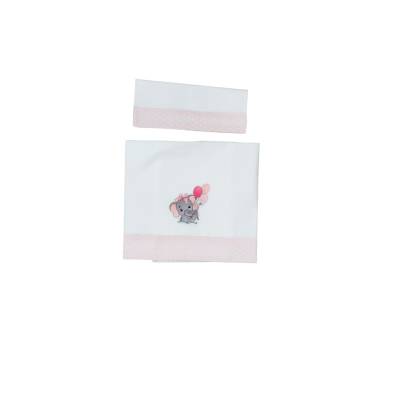 Baby girl blanket and sheet in cotton elephant embroidery - 