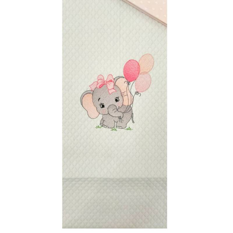 Couverture et drap pour bébé fille en coton brodé d'éléphants - 