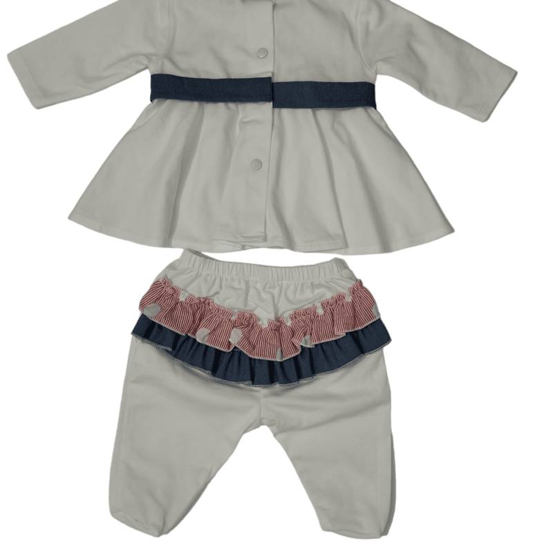 Conjunto de nacimiento de niña en encaje de algodón blanco St. Gallen Funda para banda de 1 mes Ninnaoh - 