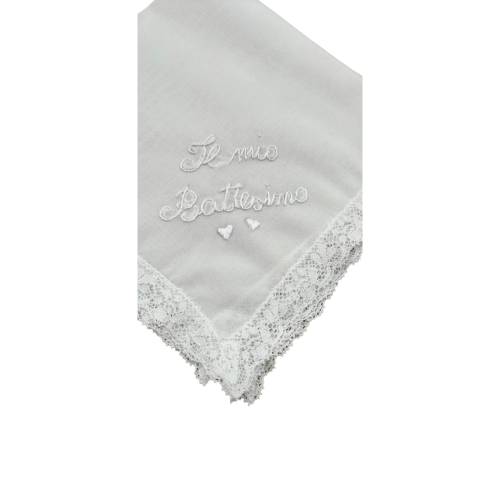 Hand-embroidered silk christening handkerchief -  2