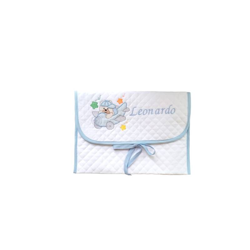 Personalised baby changing bag white and light blue - 