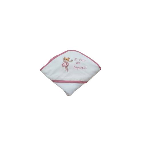 Peignoir de bain triangle pour bébé fille avec broderie ballerine blanche et rose et dentelle -  2