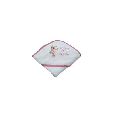 Albornoz triangular para bebé niña con bordado de bailarina blanco y rosa y encaje - 