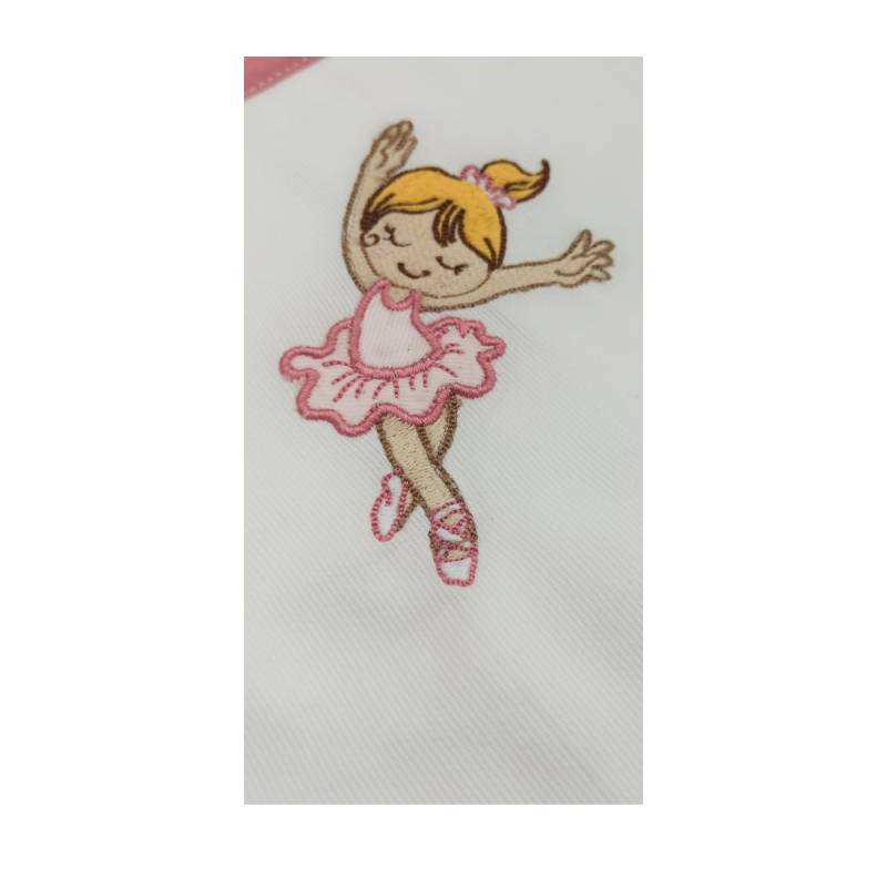 Peignoir de bain triangle pour bébé fille avec broderie ballerine blanche et rose et dentelle - 