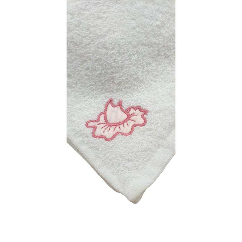 Peignoir de bain triangle pour bébé fille avec broderie ballerine blanche et rose et dentelle - 