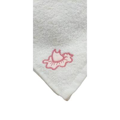 Albornoz triangular para bebé niña con bordado de bailarina blanco y rosa y encaje - 