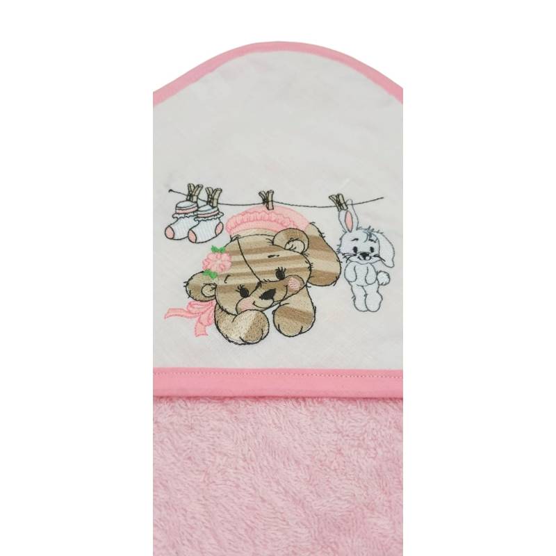 Peignoir rose pour bébé avec ours en peluche - 