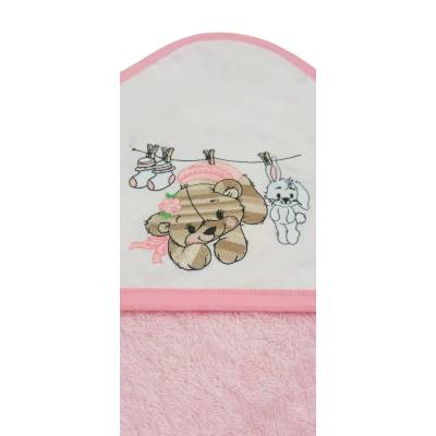 Roupão de banho rosa bebé com ursinho de peluche - 