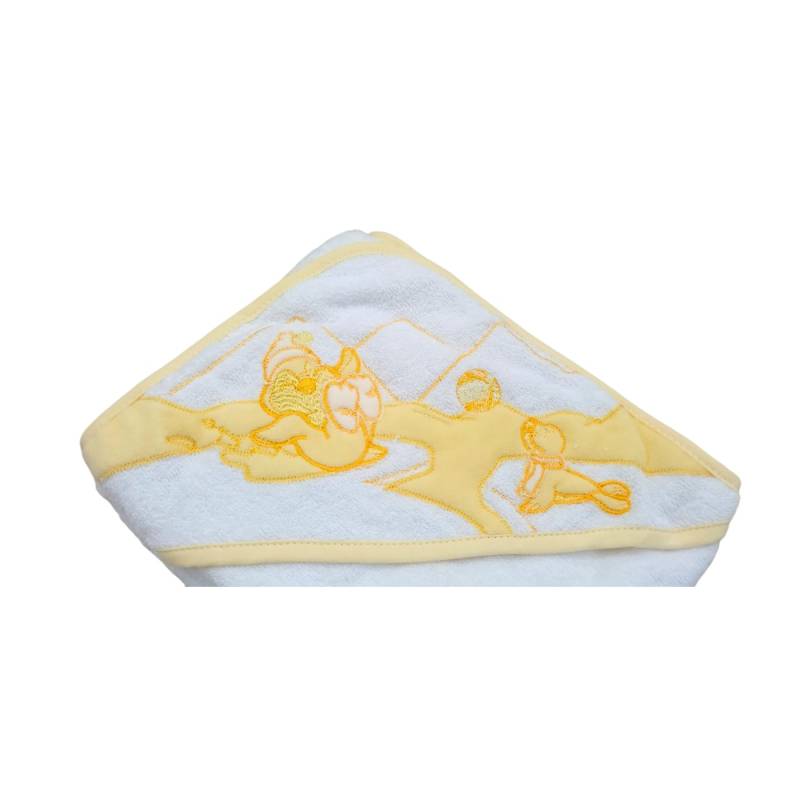 Peignoir unisexe en coton éponge jaune et blanc pour bébé - 