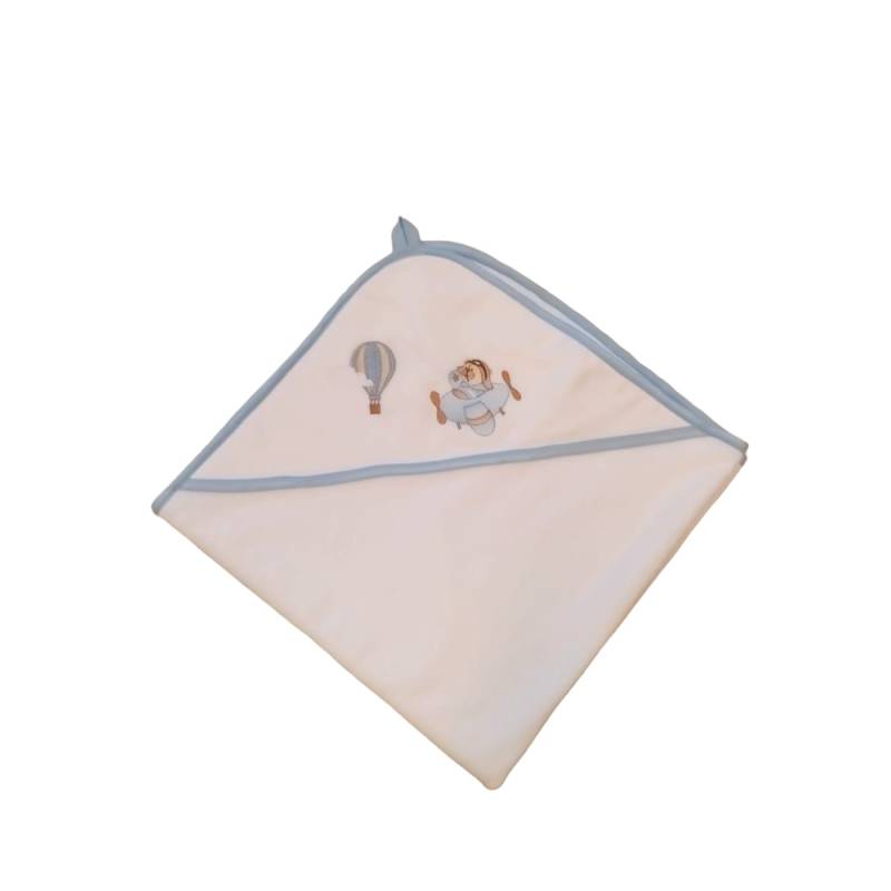 Peignoir triangle en coton éponge blanc et bleu clair pour bébé - 