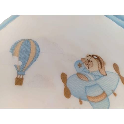 Peignoir triangle en coton éponge blanc et bleu clair pour bébé -  2