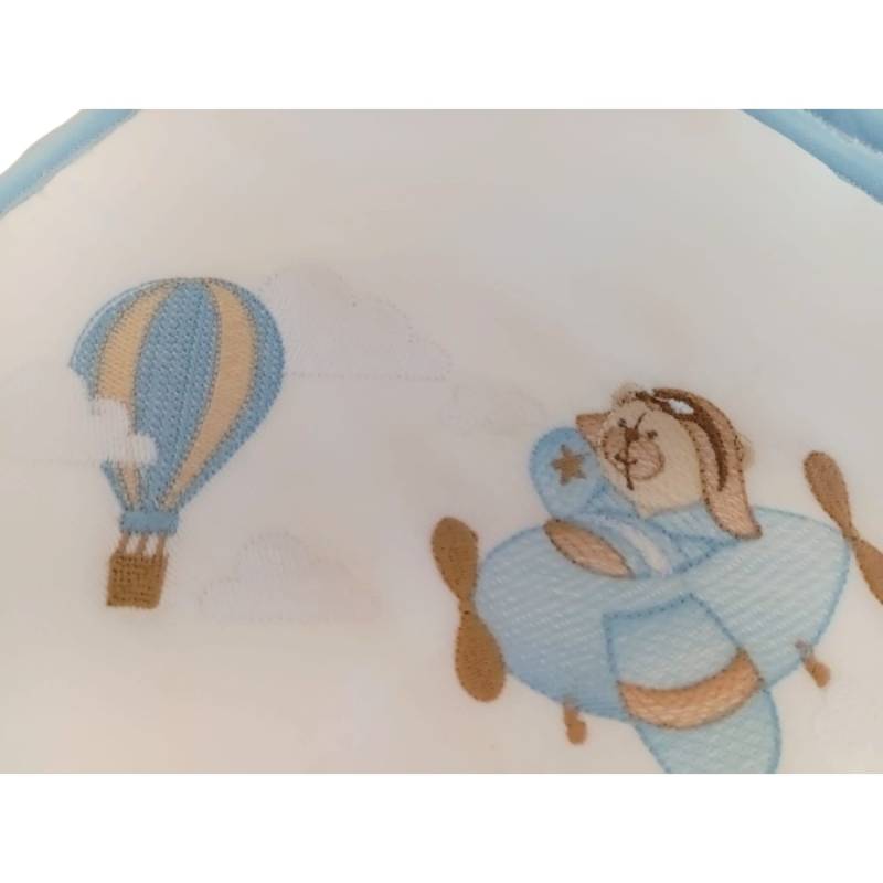 Peignoir triangle en coton éponge blanc et bleu clair pour bébé - 