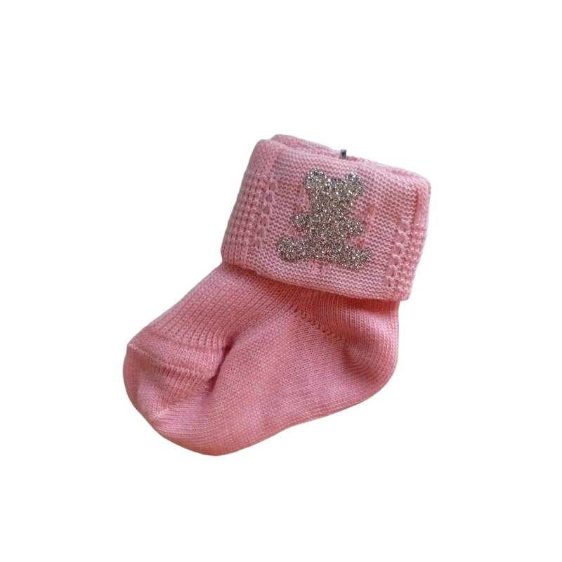 Calzino elegante neonata caldo cotone rosa forte misura 000 0/3 mesi - 