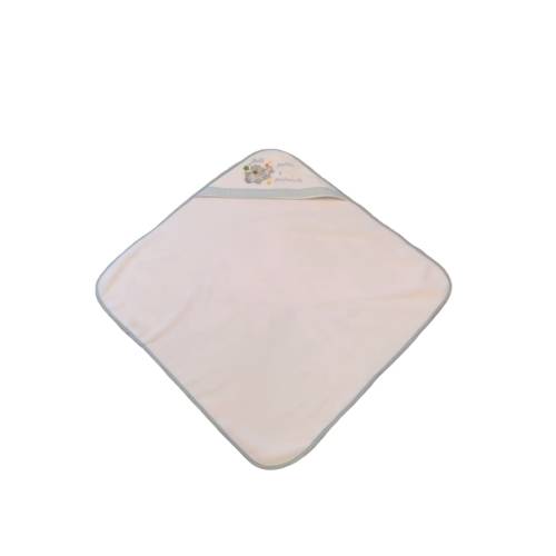 Peignoir triangle bébé en coton éponge bleu clair et blanc - 