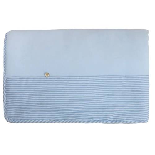 Babygi light blue baby chenille blanket with white and light blue striped fabric - 