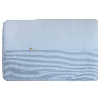 Babygi light blue baby chenille blanket with white and light blue striped fabric - 