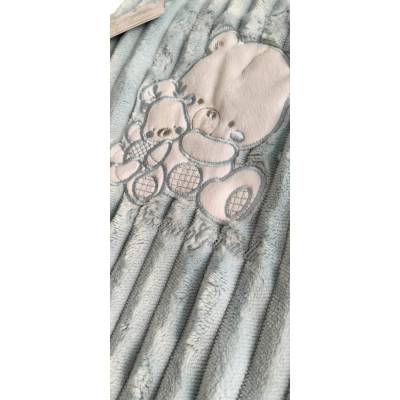 Light blue newborn baby fleece shawl with teddy bear - 