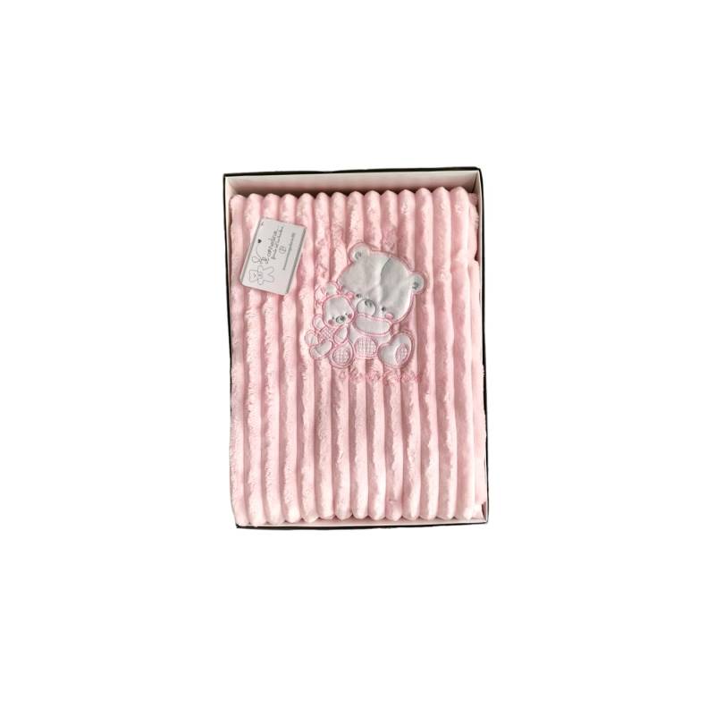 Couverture pour bébé en polaire rose avec ours en peluche - 
