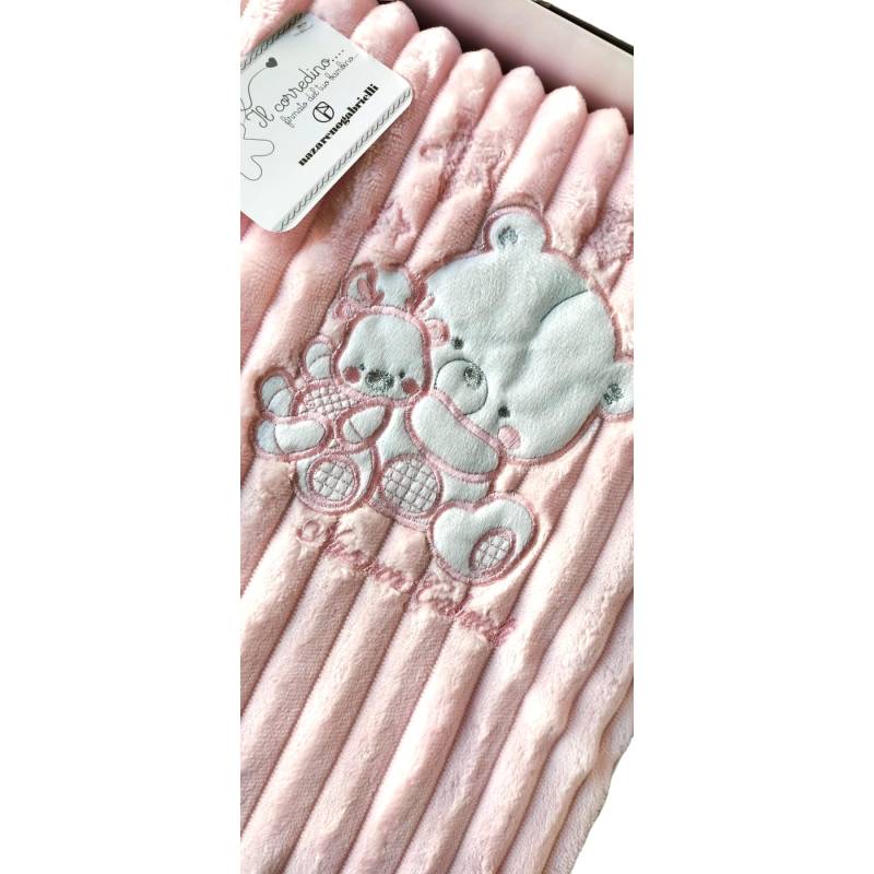 Manta de lã rosa para bebé com ursinho de peluche - 