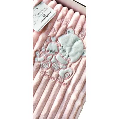 Copertina a scialle neonata rosa in pile con orsetta - 