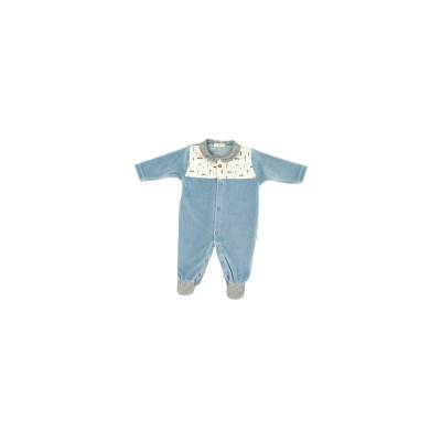 Grenouillère en chenille bleu poudré 1 mois avec détails à motifs - 