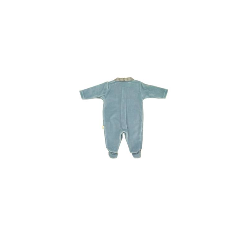 Puderblauer Baby Chenille-Schlafanzug 1 Monat mit gemusterten Details - 