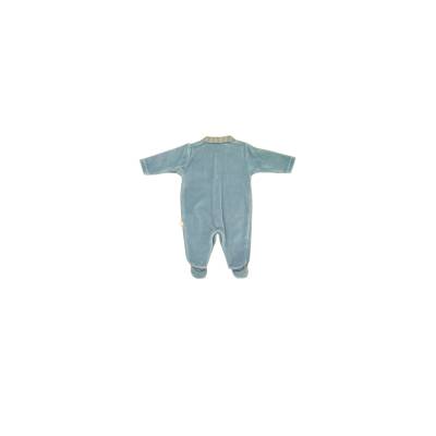 Fato de dormir em chenille azul-pó para bebé de 1 mês com pormenores estampados - 