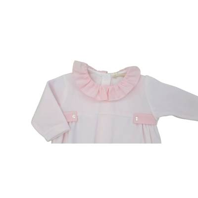 Baby gi baby sleepsuit em chenille rosa 1 mês com detalhes em tecido xadrez branco e rosa - 