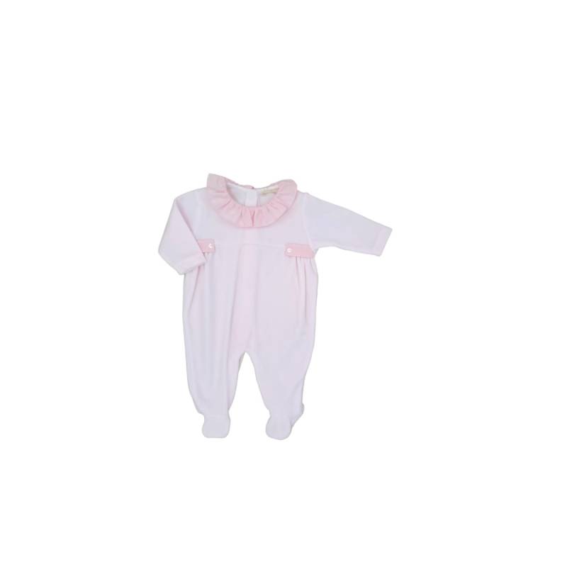 Baby gi baby sleepsuit in pink chenille 1 month with white and pink checked fabric details - 