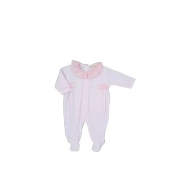 Baby gi Babyschlafanzug aus rosa Chenille 1 Monat mit weiß und rosa karierten Stoffdetails - 